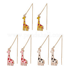 3 paio di orecchini pendenti con giraffa smaltata in lega di 3 colori, fili per le orecchie in ottone dorato per le donne, colore misto, 108mm, ago :0.8mm, 1 paio / colore