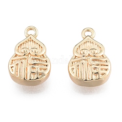 Brass Charms, Cadmium Free & Nickel Free & Lead Free, Gourd with Chinese Characters, Real 18K Gold Plated, 13x9x3.5mm, Hole: 1mm