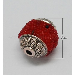Handmade Indonesia Beads, with Brass Core, Round, Red, Size: about 8mm in diameter, 9mm thick, hole: 1mm
