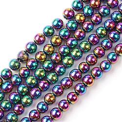 Chapelets de perles en hématite synthétique sans magnétiques, Grade a, ronde, multi-couleur plaquée, 4mm, Trou: 1mm, Environ 95~100 pcs/chapelet, 15.5 pouce