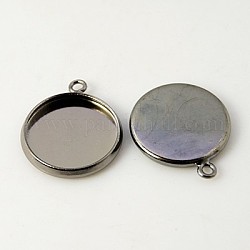 Brass Pendant Cabochon Settings, Plain Edge Bezel Cups, Setting for Cabochon, Flat Round, Lead Free and Cadmium Free, Gunmetal, Tray: 14mm, 18x16x2mm, Hole: 1.5mm