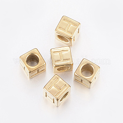 304 perline europee di grandi dimensioni in acciaio inossidabile, foro orizzontale, cubo con letter.h, oro, 8x8x8mm, Foro: 5 mm