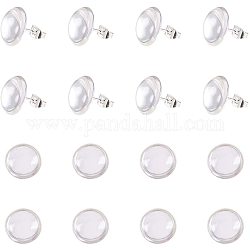 Pandahall elite 50 pcs 12mm brass flat round stud earring cabochon setting post cup with 50pcs 12mm clear glass cabochons for earring diy jewelry craft making, plata