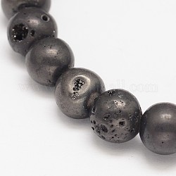 Placchi rotonda di quarzo naturale fili di cristallo perline, nero placcato, 10mm, Foro: 1 mm, circa 40pcs/filo, 15.35 pollice