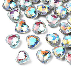 Glass Rhinestone Cabochons, Nail Art Decoration Accessories, Faceted, Heart, Turquoise, 9.5x10x6mm