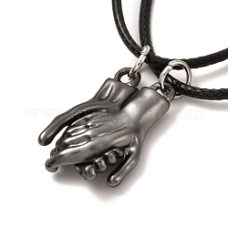 Ensembles de colliers pendentif main en alliage de placage de crémaillère, colliers magnétiques couples, avec chaîne de corde en cuir, gunmetal, 17.71 pouce (45 cm), 2 pièces / kit
