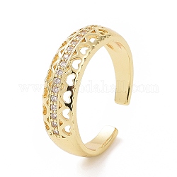 Кольцо-манжета с открытым сердцем из прозрачного кубического циркония, украшения из латуни для женщин, золотые, внутренний диаметр: 17 мм