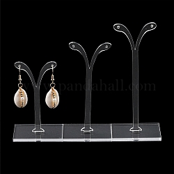 3Pcs 3 Sizes Plastic Earring Display Stands, Bean Sprout Shaped Jewelry Tree Stands for Dangle Earring, Clear, 38x80~120mm, 1pc/size