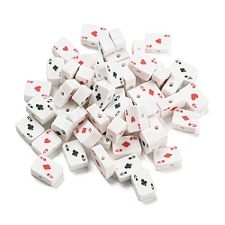 Perles en pâte polymère manuel, carte à jouer, blanc, 9x7x4.5mm, Trou: 1.8mm