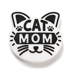Perlas de silicona, diy collares de enfermería haciendo, mamá gato, forma de gato, 29x29x7mm, agujero: 2.5 mm