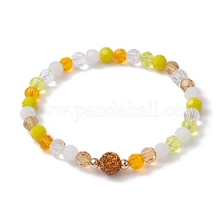 Bracelets extensibles en perles rondes à facettes en verre, kaki clair, diamètre intérieur: 2 pouce (5.2 cm)