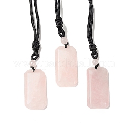 Natural Rose Quartz Rectangle Pendant Necklace with Nylon Cord for Women, 25.98~27.17 inch(66~69cm)