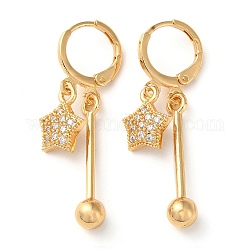 Orecchini a monachella con stella di strass, orecchini pendenti con barra di ottone da donna, oro chiaro, 37mm