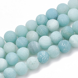 Natural Amazonite Beads Strands, Frosted, Grade A, Round, 4mm, Hole: 1mm, about 96pcs/strand, 15.5 inch