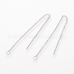 304 Stainless Steel Earring Findings, Ear Threads, Stainless Steel Color, Size: about 98mm long, 0.5mm wide, oval link: 1.5x1.2x0.3mm, Ring: 3.5x0.5x2.5mm, pin: 0.8mm.