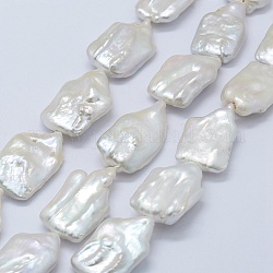 Fili di perle di keshi di perle barocche naturali, perla d'acqua dolce coltivata, rettangolo, bianco, 24~35x15~19x5~9mm, Foro: 0.2 mm, circa 15pcs/filo, 15.7 pollice