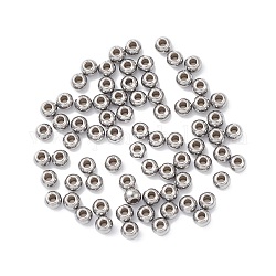 304 Edelstahl-Abstandhalter-Perlen, Runde, Edelstahl Farbe, 4x3 mm, Bohrung: 1.5 mm
