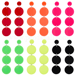 Anattasoul 6 Paar 6 Farben flache runde Acryl-Ohrstecker mit Stahl-Eisenstiften für Damen, Mischfarbe, 93.5x24.5 mm, 1 Paar / Farbe