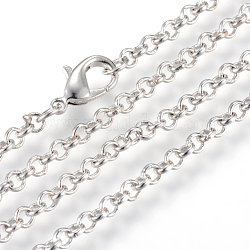 Fabricación de collar de cadenas de rolo de hierro, con broches de langosta, soldada, Platino, 23.6 pulgada (60 cm)