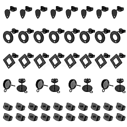 Unicraftale 32 pièces 4 style 304 boucles d'oreilles en acier inoxydable pour breloques pendantes, avec 20pcs 304 écrou d'oreille en acier inoxydable, électrophorèse noir, 6~13.5x4.5~13.5x2~5mm, Trou: 0.8~1.8mm, 8 pièces / style