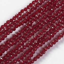 Filo di perline in vetro, sfaccettato, tondo, rosso scuro, 2x2mm, Foro: 0.4 mm, circa 193~197pcs/filo, 14.17 pollice ~ 15.51 pollici (36~39.4 cm)