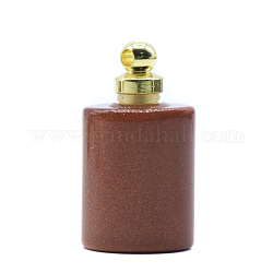 Pendentifs de bouteille de parfum en pierre d'or synthétique, avec les accessoires en alliage de couleur aléatoire, pour l'huile essentielle, parfum, cylindre elliptique, 32x18mm