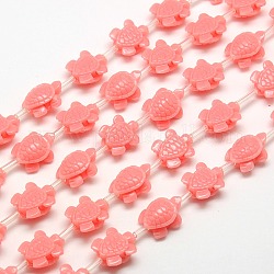 Synthetic Coral Beads Strands, Dyed, Tortoise, Pink, 15x12x7mm, Hole: 2mm, about 22pcs/strand, 11.5 inch