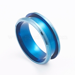 201 Stainless Steel Grooved Finger Ring Settings, Ring Core Blank, for Inlay Ring Jewelry Making, Blue, Size 7, Inner Diameter:17mm