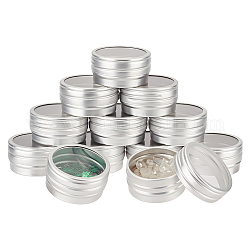 Column Aluminium Tin Cans with Visible Window, Aluminium Jar Small Jewelry Storage Containers, Platinum, 3.3x1.7cm