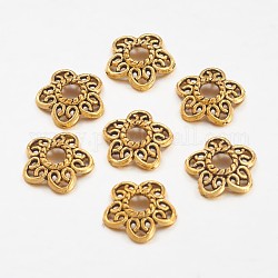 Tibetischen Stil Legierung Perlenkappen, Antik Golden, Bleifrei und Cadmiumfrei und Nickel frei, 10.7x11x2.5 mm, Bohrung: 3 mm