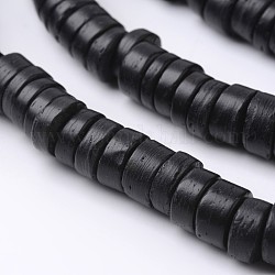 Tinti noce di cocco naturale filamenti di perline disco, nero, 9x2~6mm, Foro: 3 mm, circa 108pcs/filo, 15.7 pollice