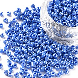 8/0 perles de rocaille en verre, couleurs opaques lustered, ronde, trou rond, bleuet, 8/0, 3mm, Trou: 1mm, environ 1111 pcs/50 g, 50 g / sac, 18 sacs/2 livres