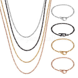 Yilisi 8pcs 8 style 304 chaînes figaro en acier inoxydable colliers et bracelets, ensemble de bijoux pour hommes femmes, couleur mixte, 8 pouce (20.3 cm), 19.64 pouce (49.9 cm), 1pc / style