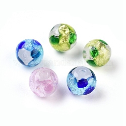 Perles rondes de feuille d'argent en verre manuelles, couleur mixte, 8mm, Trou: 1mm