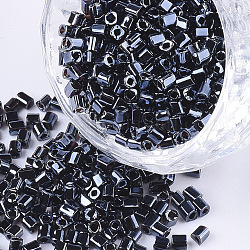 Galvanoplastie 12/0 perles de rocaille en verre, trou carré, cube, bleu de Prusse, 2~6x2x2mm, Trou: 0.8mm, environ 30000 pcs / sachet 