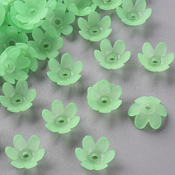 Protezioni tallone acrilico smerigliato, 6 -petal, fiore, verde chiaro, 14x6mm, Foro: 2 mm, circa 1660pcs/500g