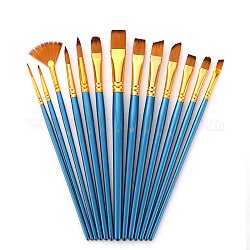 Porte-plume en bois tête de brosse en nylon tube en aluminium doré ensembles de peinture d'art, rectangle, bleu royal, 17.7~19.8x0.3~1.55 cm, 13 pièces / kit