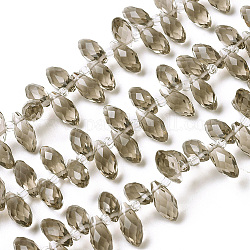 Kristallglasperlen Stränge, oben gebohrte Perlen, facettiert, Träne, dunkelgrau, 13x6 mm, Bohrung: 1 mm, ca. 100 Stk. / Strang, 16.5 Zoll