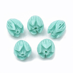 Dyed Synthetic Coral Beads, Jasmine Flower, Turquoise, 10.5~11x8~9mm, Hole: 1mm