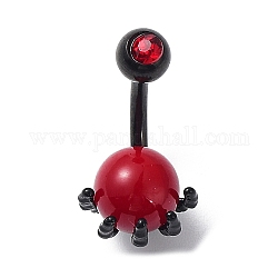 Anello per pancia pendente con perline rotonde in pvc rosso con strass, gioielli piercing in lega con 304 perno in acciaio inossidabile da donna, elettroforesi nera, 19x11mm