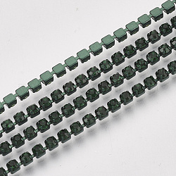 Electrophoresis Iron Rhinestone Strass Chains, Rhinestone Cup Chains, with Spool, Emerald, SS12, 3~3.2mm, about 10yards/roll