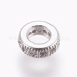 Perles de zircone cubique micro pave en Laiton, sans plomb et sans cadmium, plat rond, clair, platine, 6x2mm, Trou: 3mm