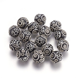 Handmade Indonesia Beads, with Brass Core, Round, Black, Size: about 15mm in diameter, 16mm thick, hole: 2mm