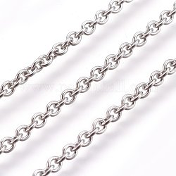 304 Stainless Steel Cable Chains, Unwelded, with Spool, Oval, Stainless Steel Color, 3x2x0.6mm, about 164.04 Feet(50m)/roll