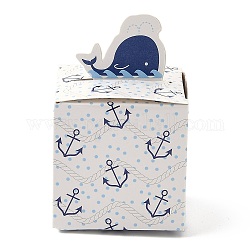 Confezione regalo di carta, scatole pieghevoli, confezione regalo decorativa per matrimoni, caramella, quadrata con motivo a delfino, blu, piega: 5.35x5.35x8.4 cm, spiegare: 15.5x10.5x0.1 cm