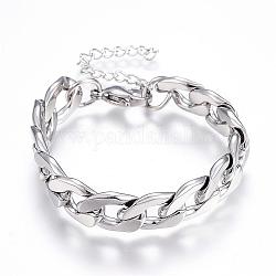 304 Stainless Steel Bracelets, with Curb Chain, Stainless Steel Color, 160mm(6-1/4 inch)