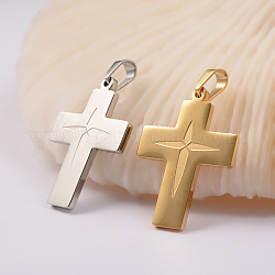 304 Stainless Steel Pendants, Cross, Mixed Color, 34.5x24x2mm, Hole: 4.5x6.5mm