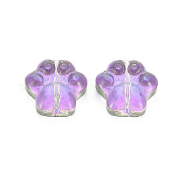 Galvanoplastie perles de verre transparentes, demi-plaqué, empreintes de pattes de chien, moyen orchidée, 13.5x13.5x4.5mm, Trou: 1mm