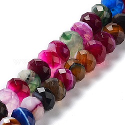 Agate à bandes naturelles / brins de perles d'agate à rayures, teints et chauffée, facettes rondelle, colorées, 8~8.5x5~5.5mm, Trou: 1mm, Environ 73~75 pcs/chapelet, 15.24~15.43'' (38.7~39.2 cm)