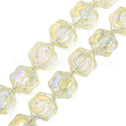 Abalorios de vidrio electroplate hebras, color de ab, flor, amarillo champagne, 16x14.5x7.5mm, agujero: 1 mm, aproximamente 40 pcs / cadena, 24.80 pulgada (63 cm)